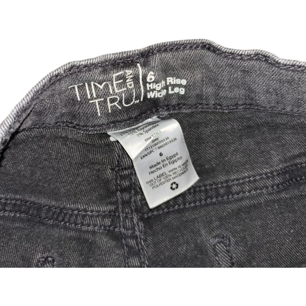 Time and Tru Size 6 High Rise Wide Leg Black Wash Cropped Jeans - Picture 3 of 6